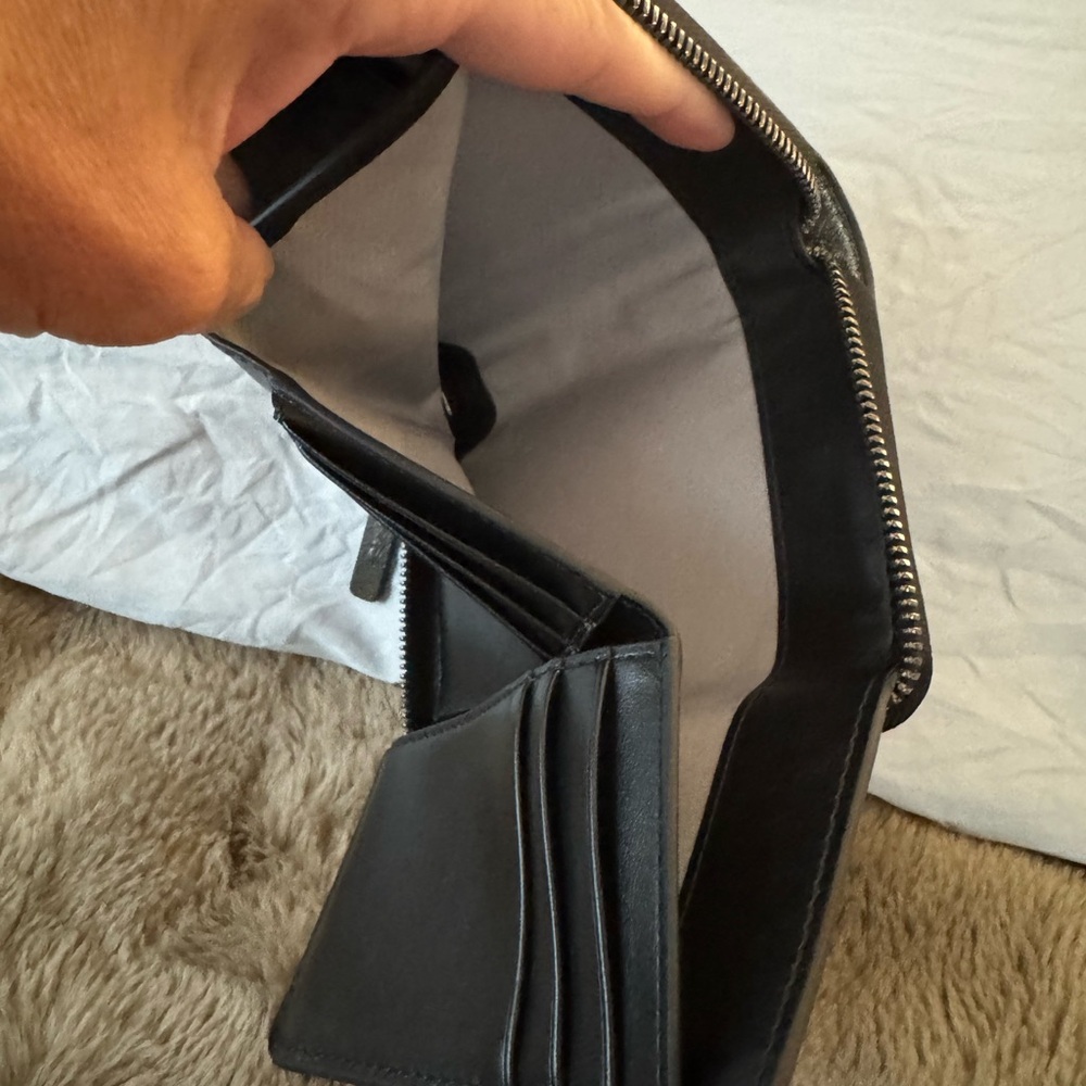 TUMI Metallic Gray Leather Trifold Wallet - Picture 5 of 5